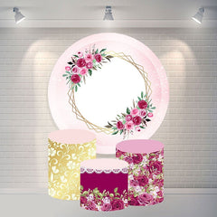 Aperturee Red Flower Round Happy Birthday Backdrop For Party