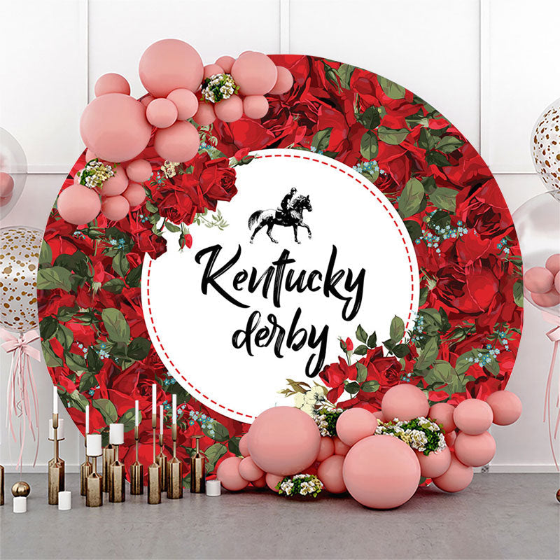 Aperturee Red Flowers Kentucky Derby Party Circle Backdrop