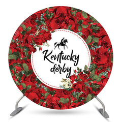 Aperturee Red Flowers Kentucky Derby Party Circle Backdrop