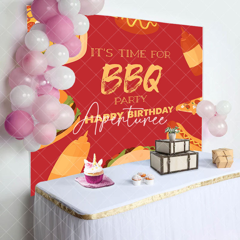 Aperturee - Red Food Its Time For Bbq Birthday Party Backdrop