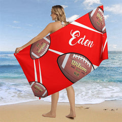 Aperturee - Red Football Custom Name Beach Towel Boy Gifts