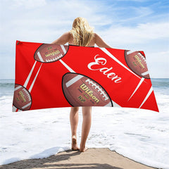 Aperturee - Red Football Custom Name Beach Towel Boy Gifts