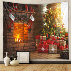 Aperturee - Red Gift Fireplace Family Party Christmas Backdrop