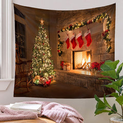 Aperturee - Red Gift Stock Tree Fireplace Christmas Backdrop