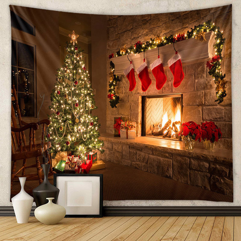 Aperturee - Red Gift Stock Tree Fireplace Christmas Backdrop