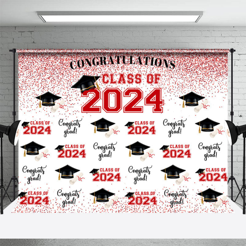 Aperturee - Red Glitter Congratulations Class Of 2024 Backdrop