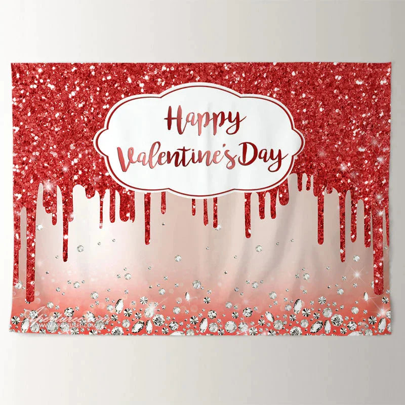 Aperturee - Red Glitter Diamond Happy Valentines Day Backdrop