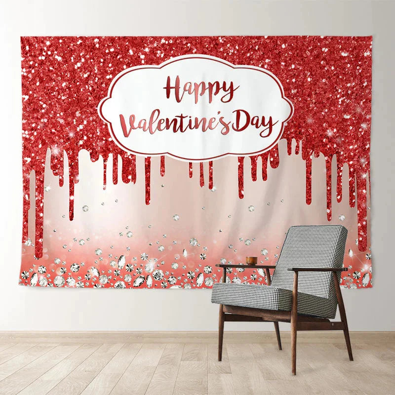 Aperturee - Red Glitter Diamond Happy Valentines Day Backdrop