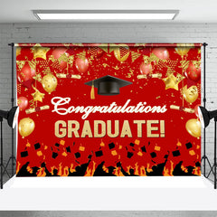 Aperturee - Red Gold Bachelor Cap Balloon Congrats Grad Backdrop