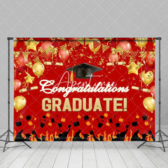 Aperturee - Red Gold Bachelor Cap Balloon Congrats Grad Backdrop