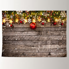 Aperturee - Red Gold Ball Star Glitter Wood Christmas Backdrop