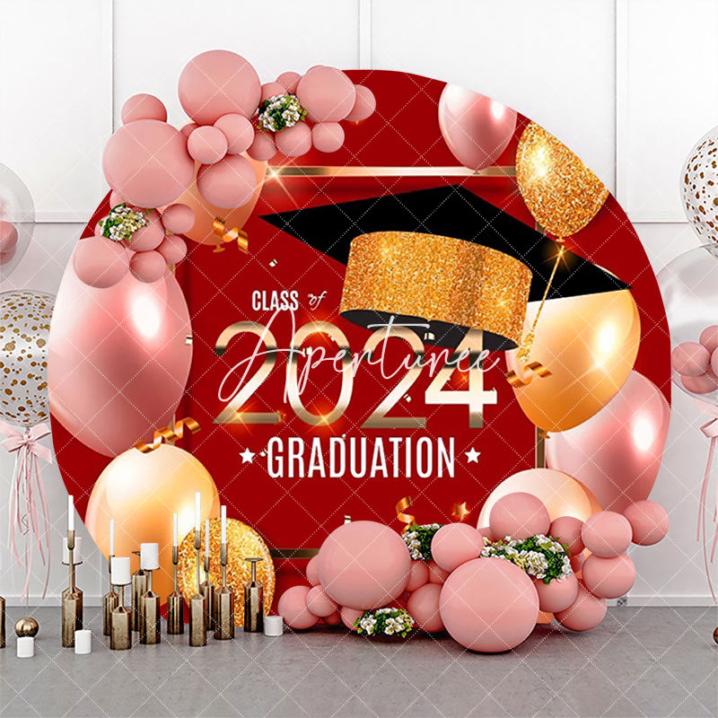 Aperturee - Red Gold Balloons Class Of 2024 Round Grad Backdrop