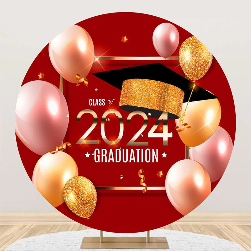 Aperturee - Red Gold Balloons Class Of 2024 Round Grad Backdrop