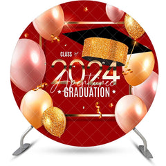 Aperturee - Red Gold Balloons Class Of 2024 Round Grad Backdrop