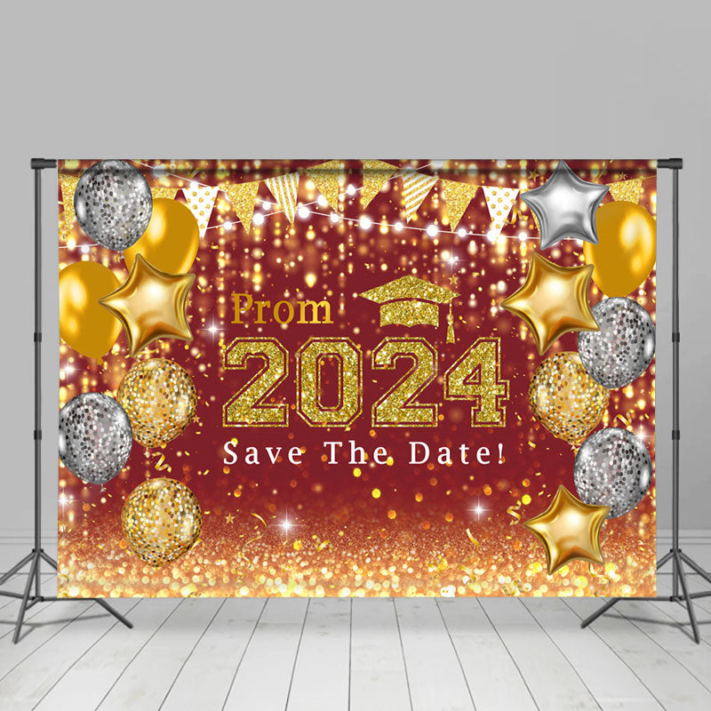 Aperturee - Red Gold Balloons Glitter Bokeh Graduation Backdrop