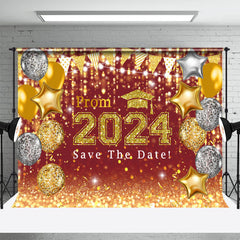 Aperturee - Red Gold Balloons Glitter Bokeh Graduation Backdrop