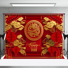 Aperturee - Red Gold Dragon Happy Chinese New Year 2024 Backdrop