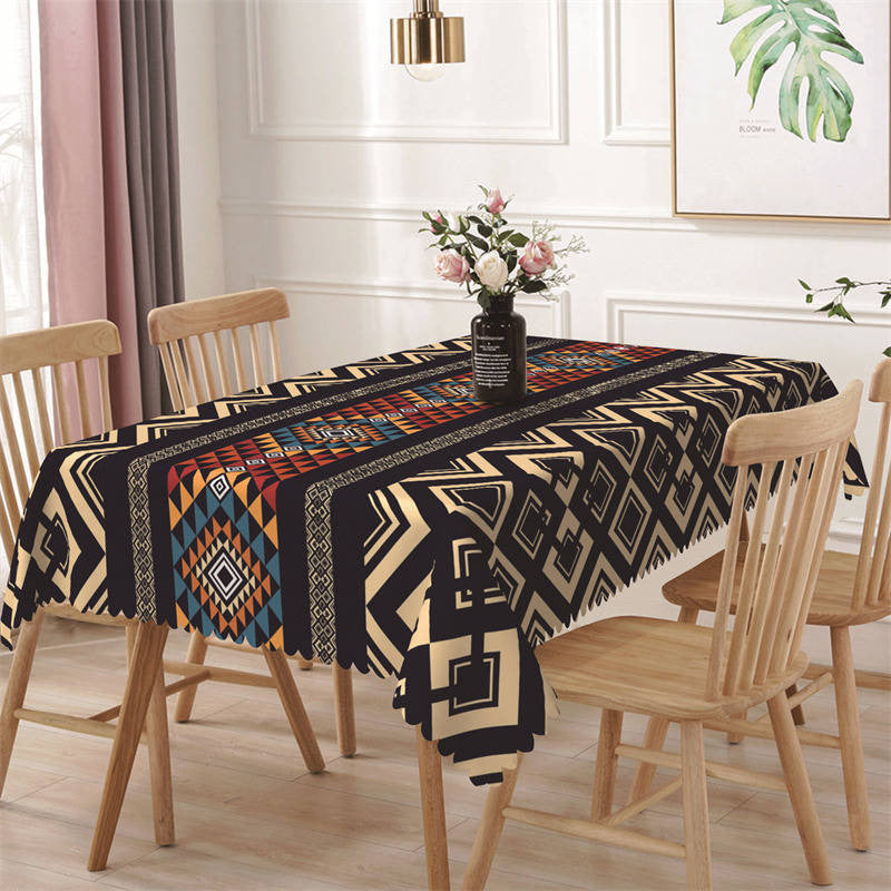 Aperturee - Red Gold Ethnic Pattern Design Rectangle Tablecloth