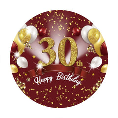 Aperturee - Red Gold Glitter Balloon Round 30Th Birthday Backdrop