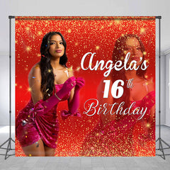 Aperturee - Red Gold Glitter Custom Photo 16th Birthday Backdrop