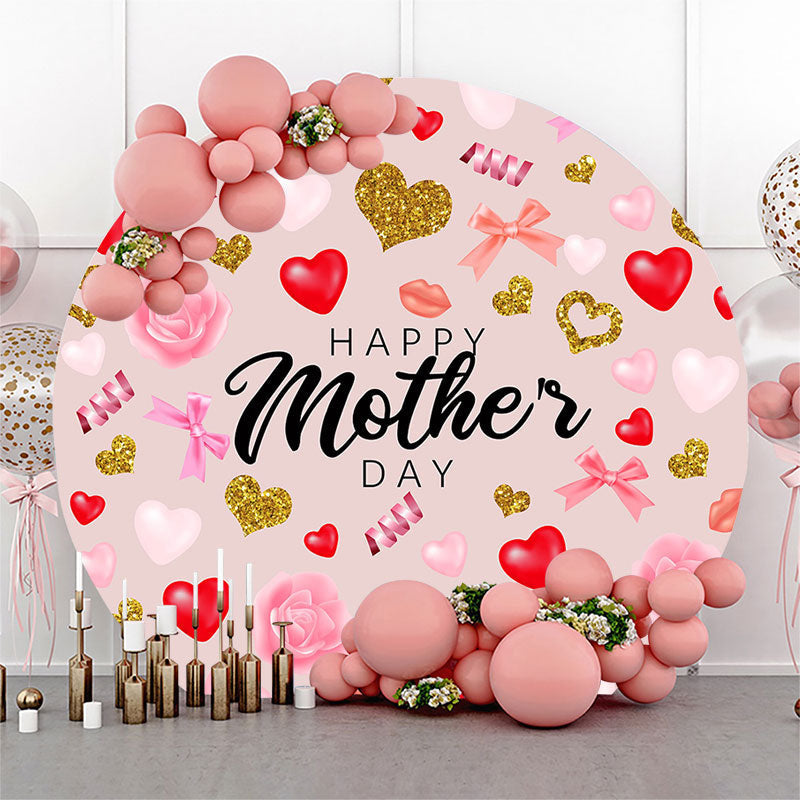 Aperturee - Red Gold Heart Lip Floral Round Mothers Day Backdrop