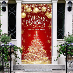 Aperturee - Red Gold Merry Chirstmas Happy New Year Door Cover