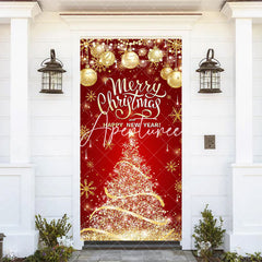 Aperturee - Red Gold Merry Chirstmas Happy New Year Door Cover