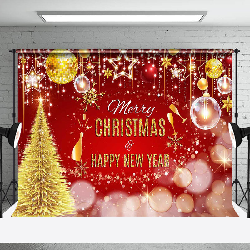 Aperturee - Red Gold Merry Christmas Happy New Year Backdrop