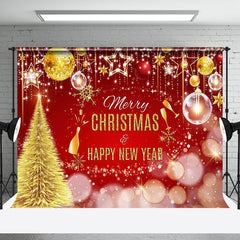 Aperturee - Red Gold Merry Christmas Happy New Year Backdrop