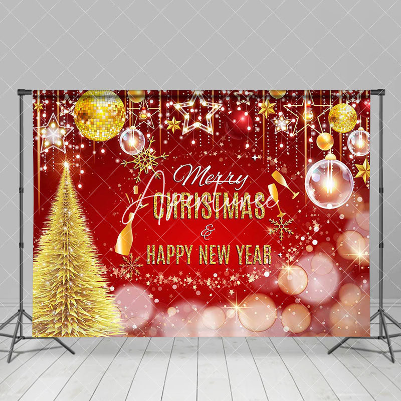 Aperturee - Red Gold Merry Christmas Happy New Year Backdrop