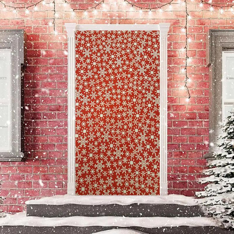 Aperturee - Red Gold Snowflake Simple Merry Christmas Door Cover