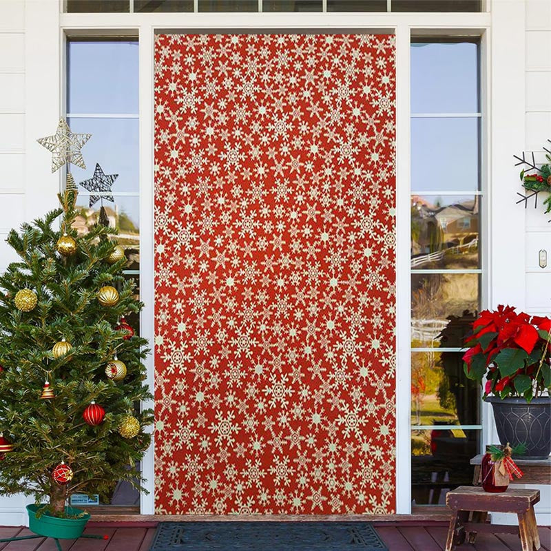 Aperturee - Red Gold Snowflake Simple Merry Christmas Door Cover