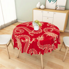 Aperturee - Red Golden Dragon Repeat Festive Round Tablecloth