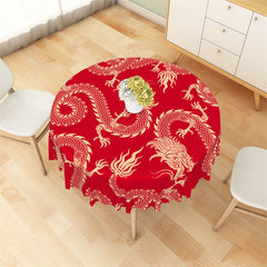 Aperturee - Red Golden Dragon Repeat Festive Round Tablecloth