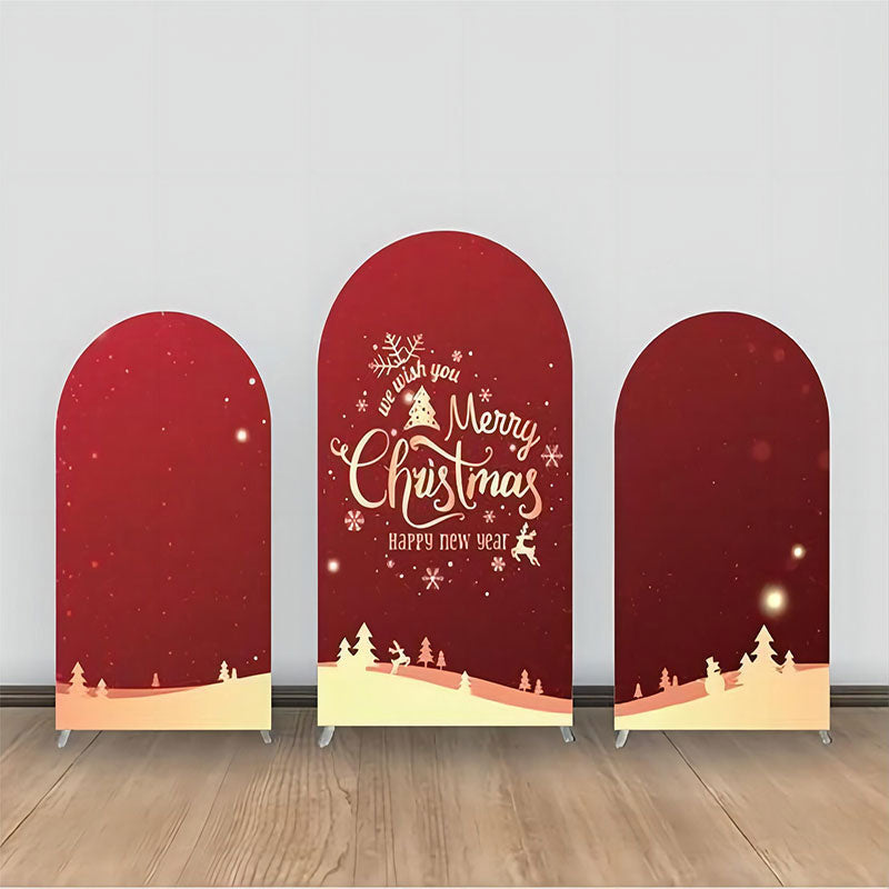 Aperturee - Red Golden Snowflake Bokeh Trees Arch Backdrop Kit