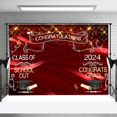 Aperturee - Red Golden Sparkling Hat 2024 Graduation Backdrop