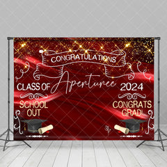 Aperturee - Red Golden Sparkling Hat 2024 Graduation Backdrop