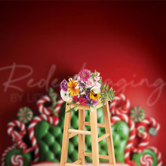 Aperturee - Red Green Headboard Christmas Photography Backdrop