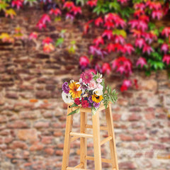 Aperturee - Red Green Leaves Vintage Brick Wall Photo Backdrop