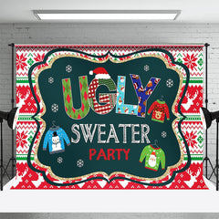 Aperturee - Red Green Ugly Sweater Party Kids Christmas Backdrop