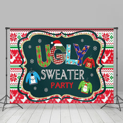 Aperturee - Red Green Ugly Sweater Party Kids Christmas Backdrop