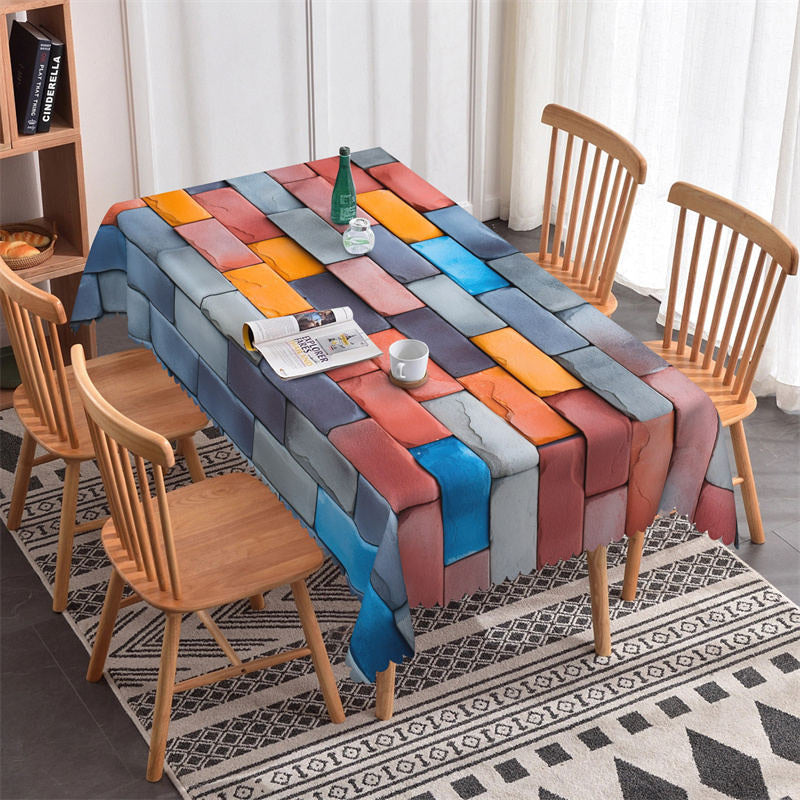 Aperturee - Red Grey Blue Brick Wall Crack Rectangle Tablecloth