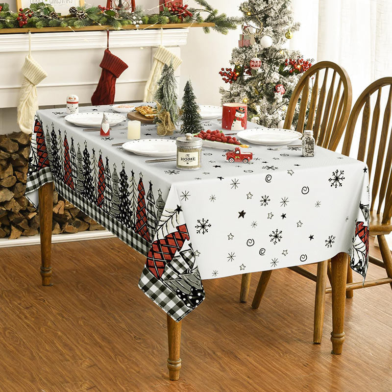 Aperturee - Red Grey Christmas Cedar Forest Snowflake Tablecloth