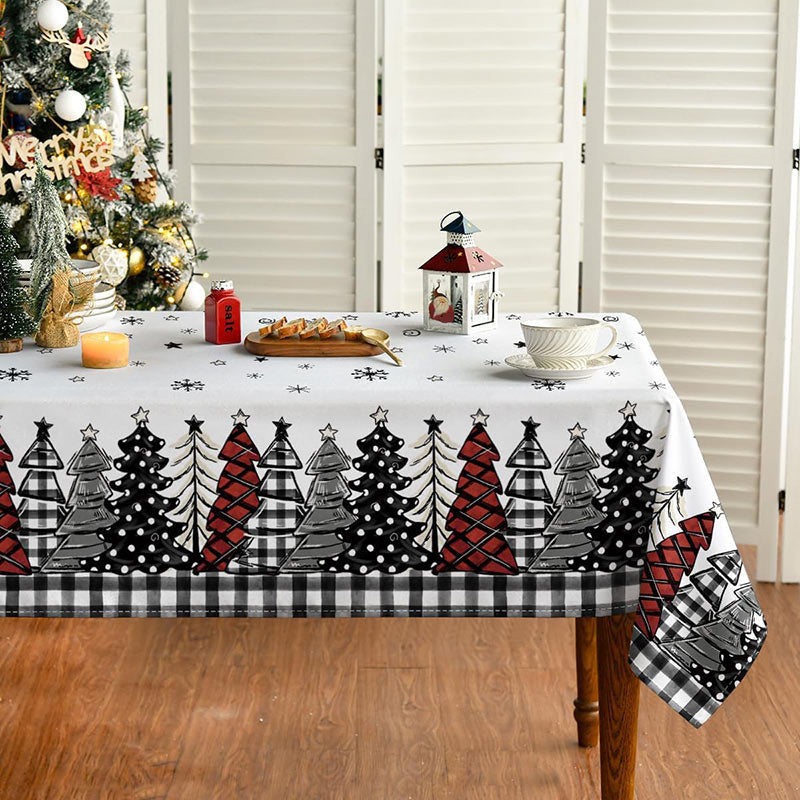 Aperturee - Red Grey Christmas Cedar Forest Snowflake Tablecloth