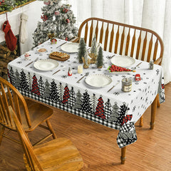 Aperturee - Red Grey Christmas Cedar Forest Snowflake Tablecloth