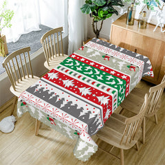 Aperturee - Red Grey Green Pine Trees Stripe Christmas Tablecloth