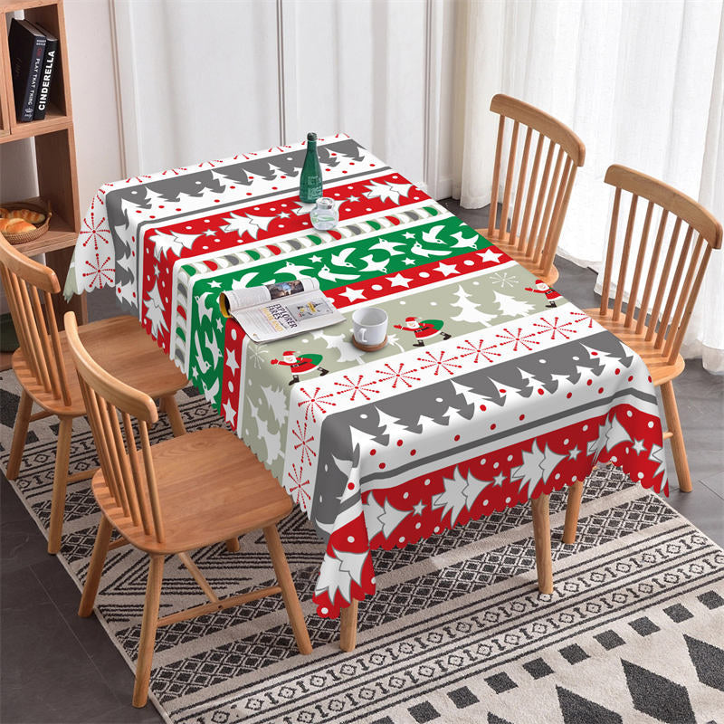 Aperturee - Red Grey Green Pine Trees Stripe Christmas Tablecloth