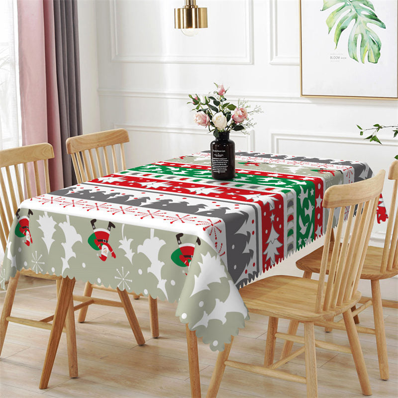 Aperturee - Red Grey Green Pine Trees Stripe Christmas Tablecloth