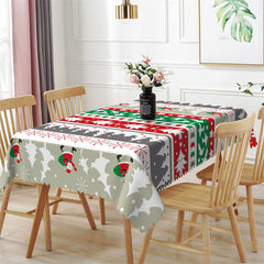 Aperturee - Red Grey Green Pine Trees Stripe Christmas Tablecloth