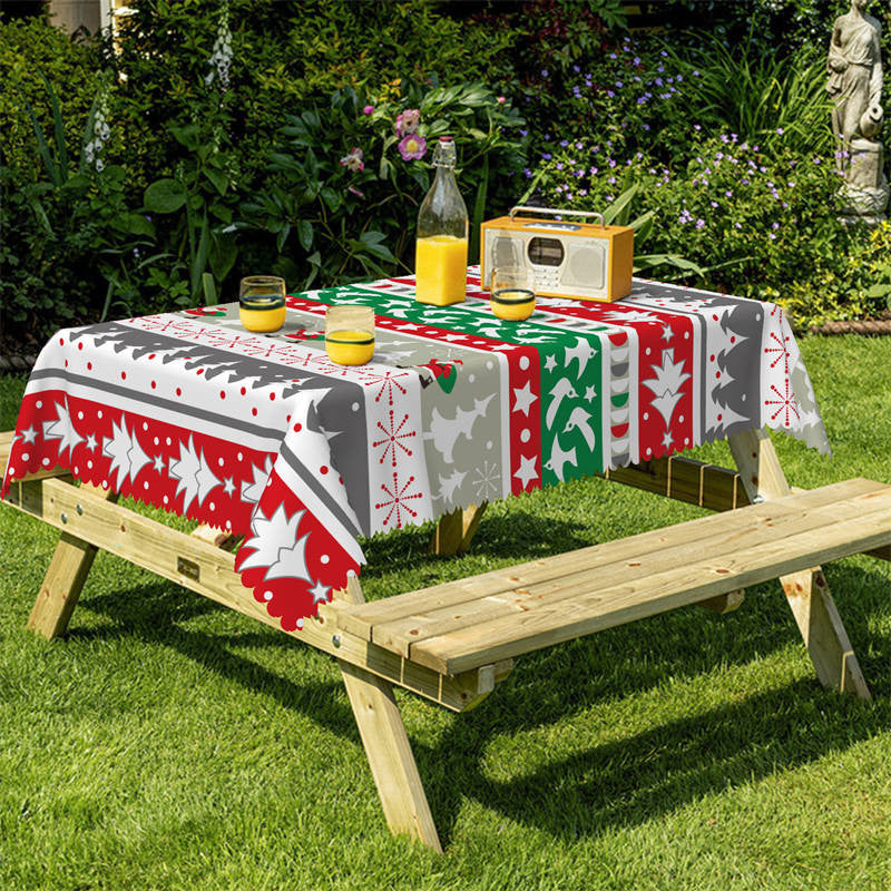 Aperturee - Red Grey Green Pine Trees Stripe Christmas Tablecloth